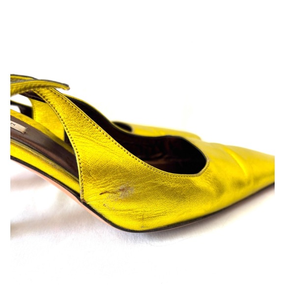 Emma Hope Jasper Conrad Metallic Chartreuse Leather Slingback Heels 37 7.5 - Picture 3 of 8